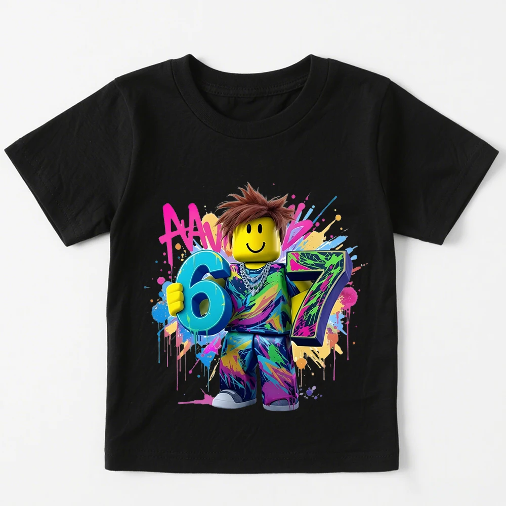 Roblox Game 67 T-shirt en coton imprimé numérique pour enfants, pour garçons et filles, décontracté à manches courtes, hauts graphiques pour enfants