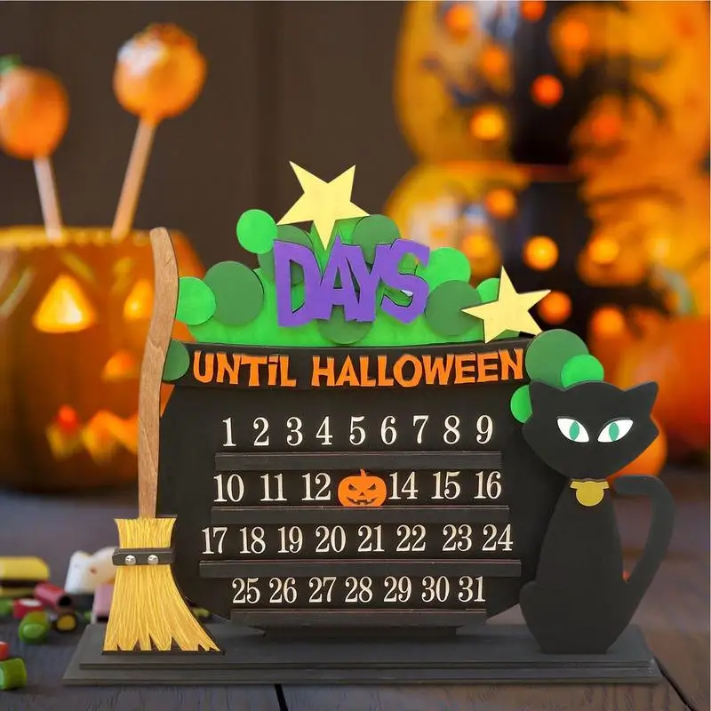 HalloweenAdventCalendarBlackCatBroomCountdownWoodenAdvent