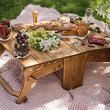Folding 2 in 1 Picnic Basket and Table with Wine Glass Holder Beach Camping Portable Small Collapsible Garden Outdoor Tables