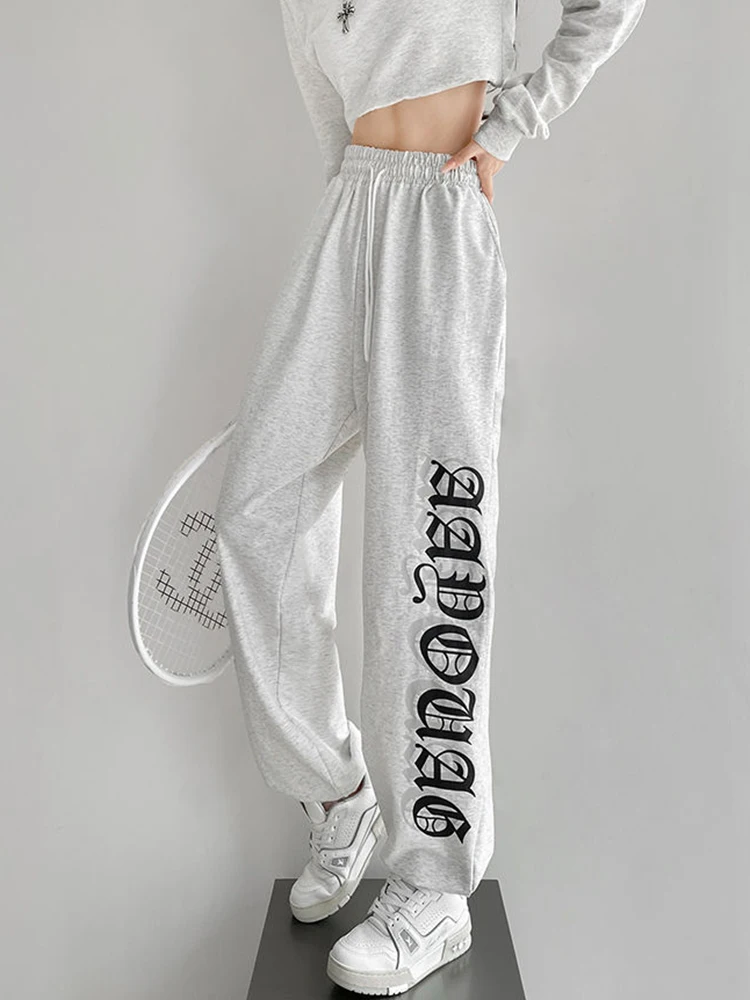 

Zoki Streetwear Women Letter Sweatpants Vintage High Waist Hip Hop Bloomers Summer Casual Simple Lace Up Female Loose Trousers