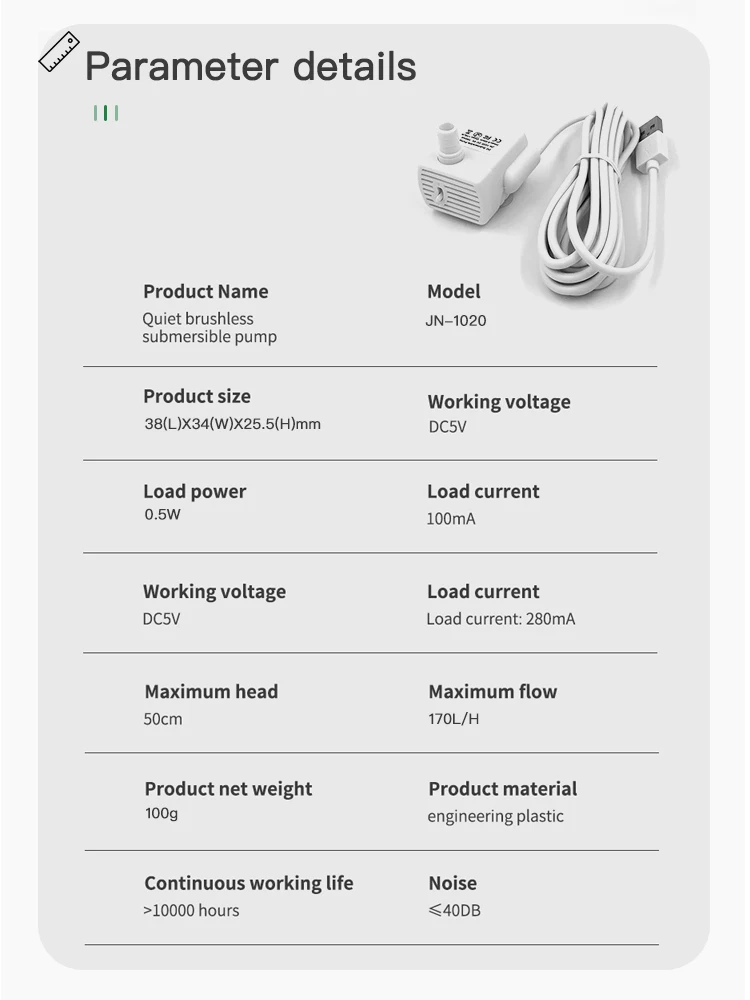 5V voda hustilka pro kocour voda fontána dávkovač zvířátko pes automatický fontána zásoby náhrada motorový příslušenství USB kolíček