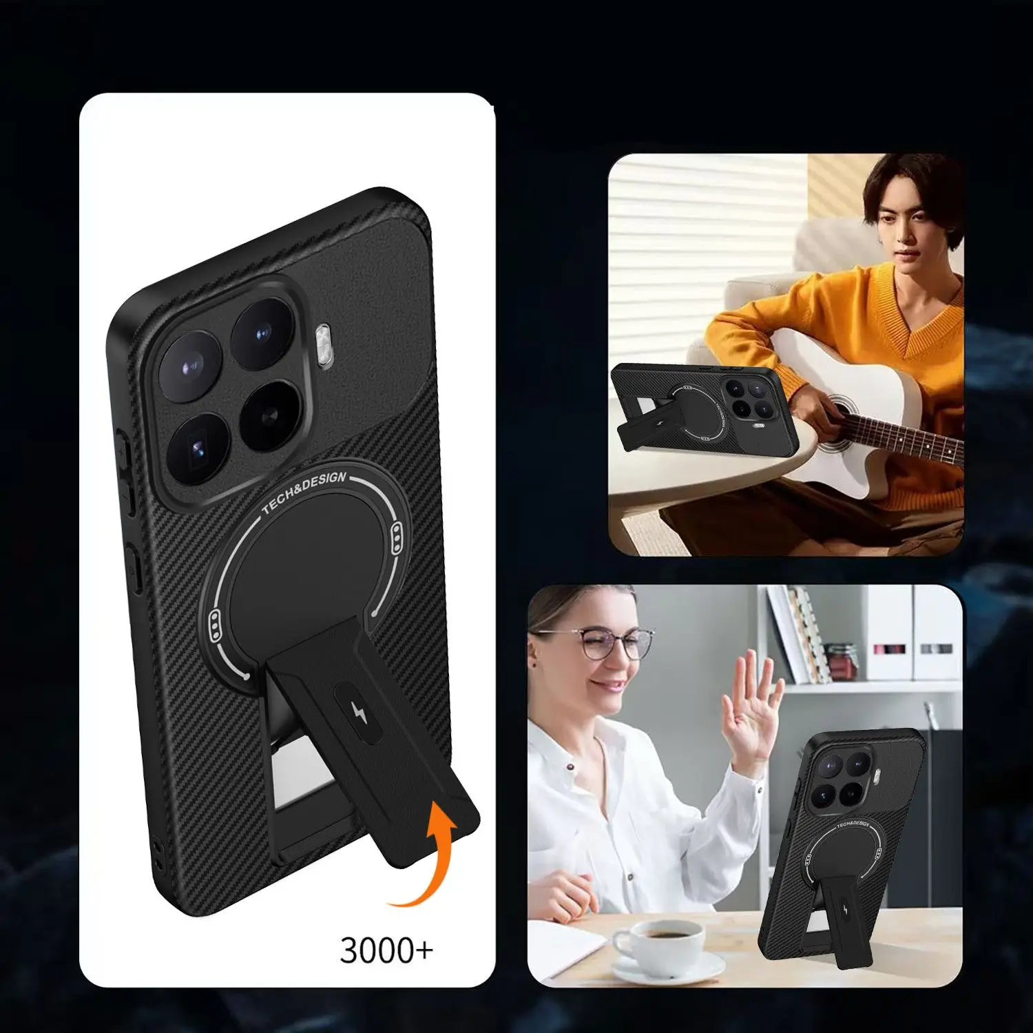 Carbon Fiber Texture Foldable Stand Case with Magsafe Charging & Shockproof Protection