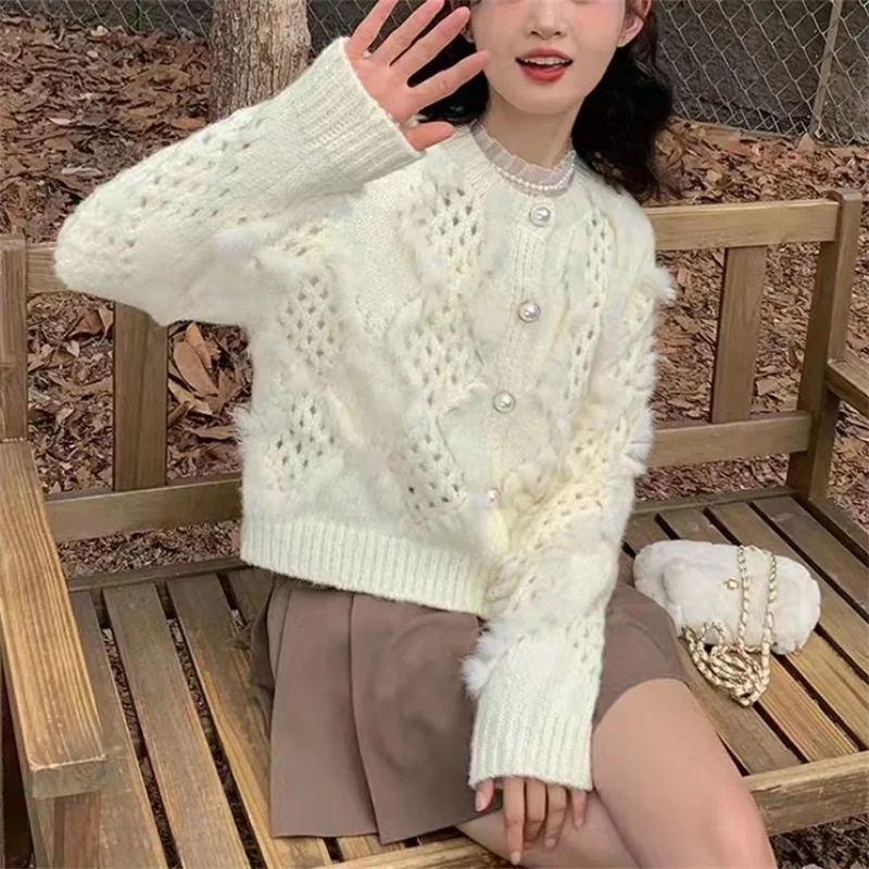 

Женский зимний модный элегантный милый вязаный кардиган свободный толстый свитер с круглым вырезом