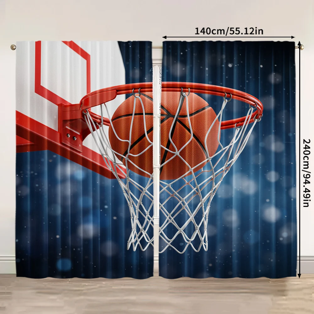 2pcs, 2D flat Curtain basketball 100% Polyester,Without Electricity Festive Backdrops for Holiday Party, General Celebration 3
