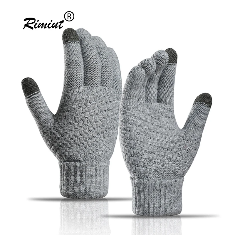 Rimiut Women Men Winter Autumn Gloves Black Gray Solid Knitted Warm