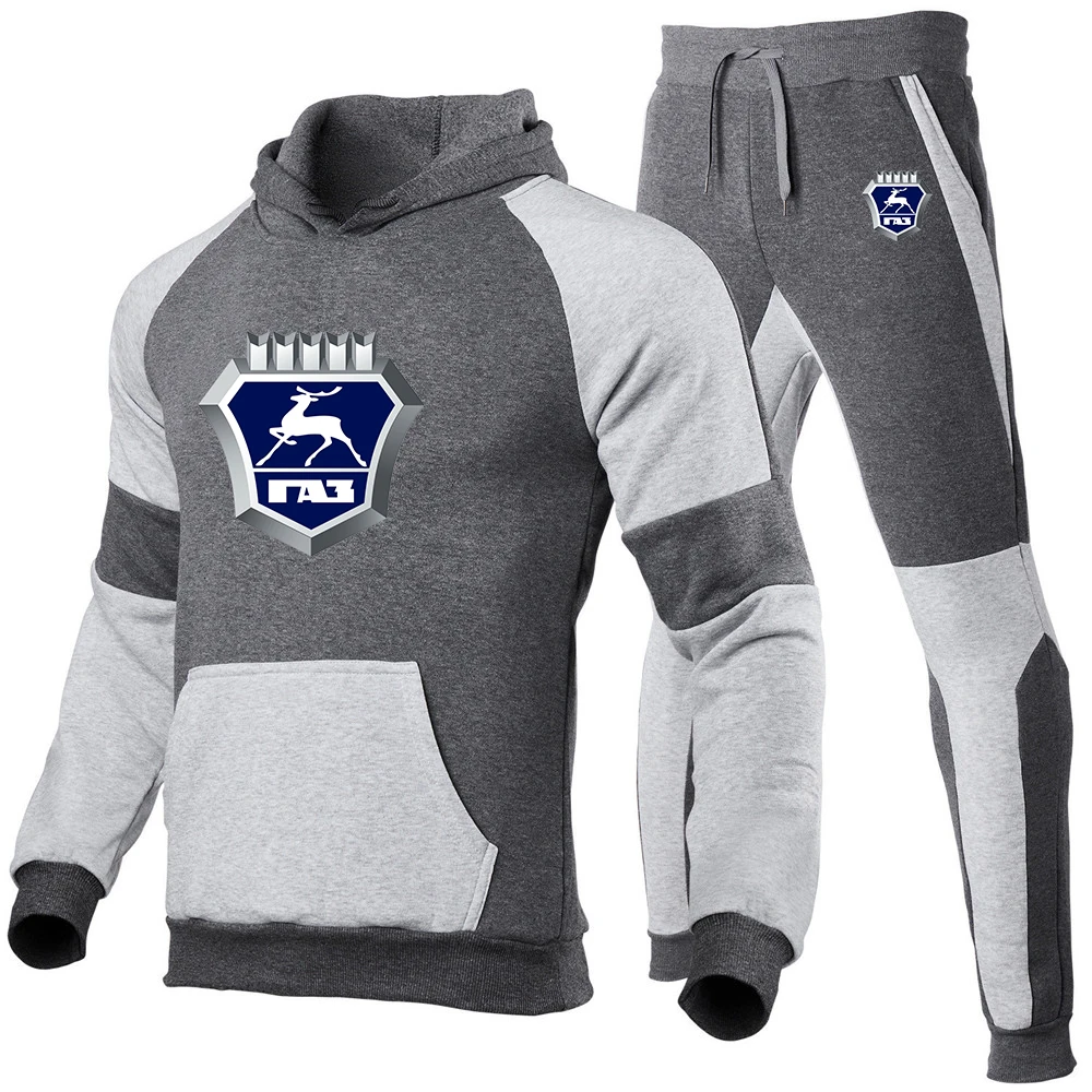 GAZ Gazelle 2023 Men's Spring and Autumn New Long-sleeved Sportswear Printed Harajuku Hood Sweater Top+Pants Suit