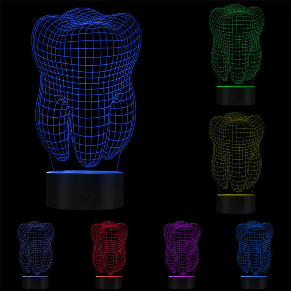 

Dental Creative LED 3D Gradient Decor Lamp Colorful Teeth Illusion Light Touch Dimmer Gift Dentistry Clinic Artware Night Show