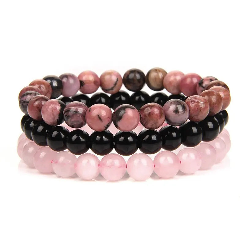 S9e31d3a572ff45809eb6775abe4d62a4A 3Pcs Natural Stone Bracelet 8mm Rhodonite Rose Pink Quartz's Amethysts Hematite Bracelets for Women Men Jewelry Mallzona