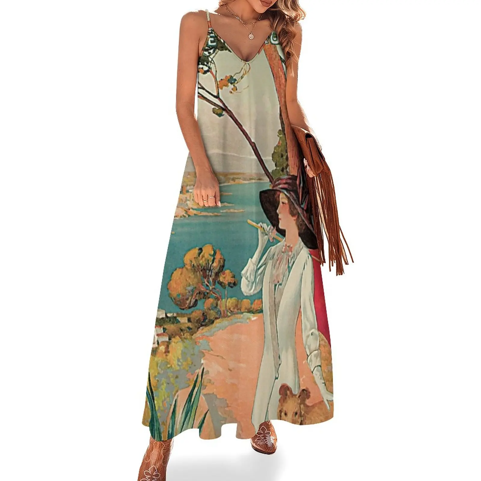 

Vintage Antibes French Riviera Cote d'Azur ad Sleeveless Dress evening dress women's evening dress 2024