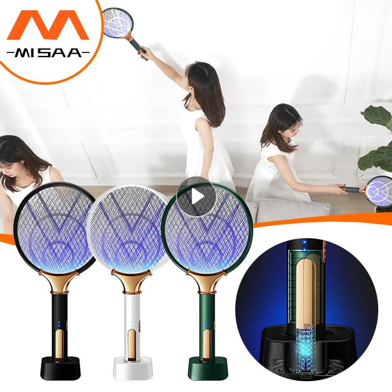

2 In 1 Mosquito racket USB Rechargeable Fly Zapper Swatter with Purple Lamp Seduction Trap Summer Night Baby Sleep Protect Tools