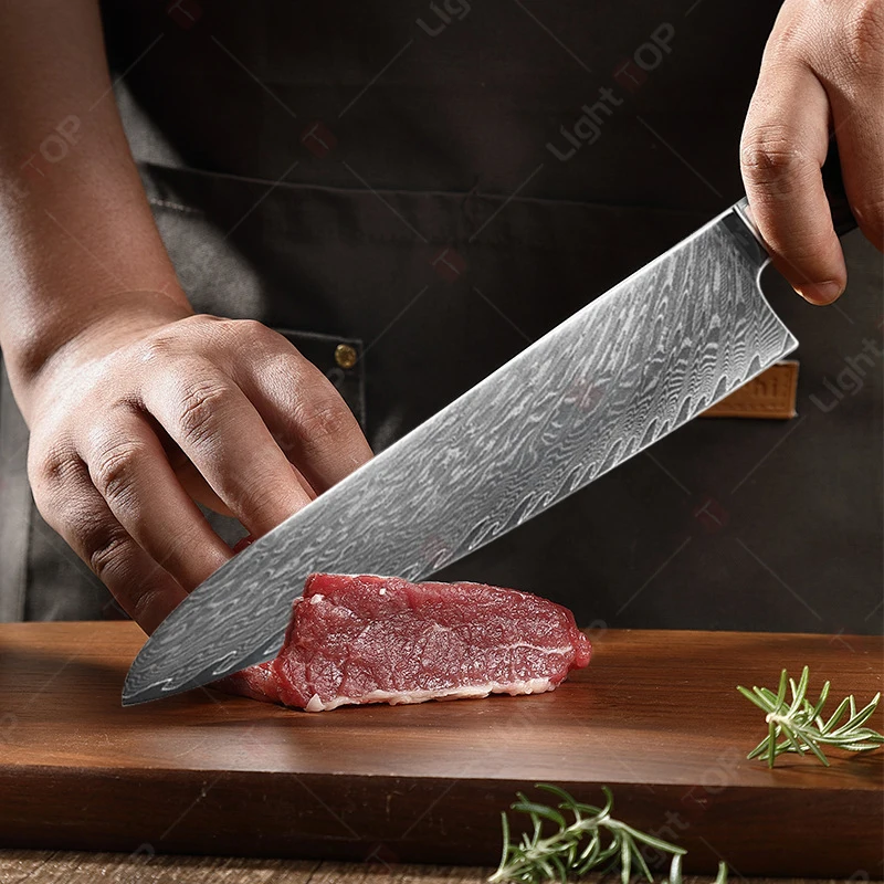 Description Picture 5 of itemProfessional Chef's Knife Set Damascus Steel Chopper Universal Kitchen Knives Bread Slicing Knife Sharp Meat Butcher's Cleaver