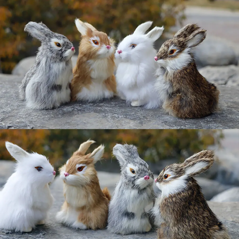 Simulation Plush Toys Action Figures Kids Gift Simulation Rabbit Toy Squatting Model Home Decoration Rabbit Model Easter Rabbits 2