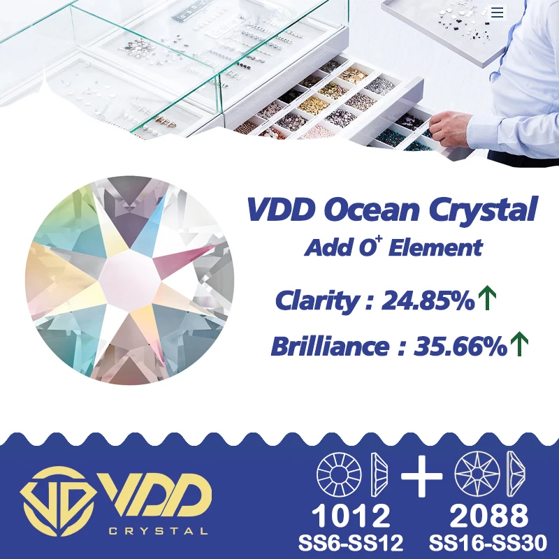 VDD 믹스 크기 SS6-SS30 고품질 유리 2088 라인 석 크리스탈 골드 플랫 백 Strass 돌 네일 아트 공예 DIY 장식