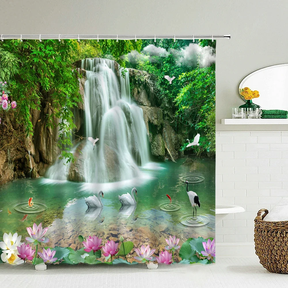 3D Shower Curtain Natural Forest Scenery Printed Bathroom Curtains Waterproof polyester With Hooks Home Decorate shower curtains