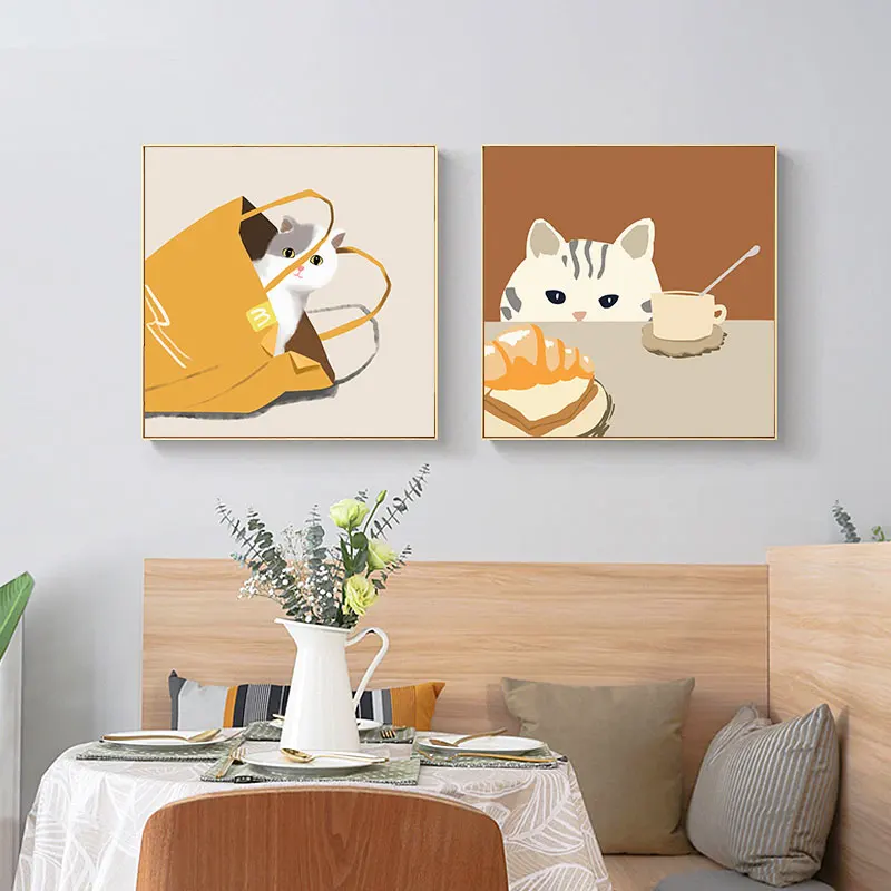 

Cute Cat Poster Decoration Painting Japanese Style Warm Animal Canvas Painting Cartoon Mural Children's Room Bedroom Bedside Pa