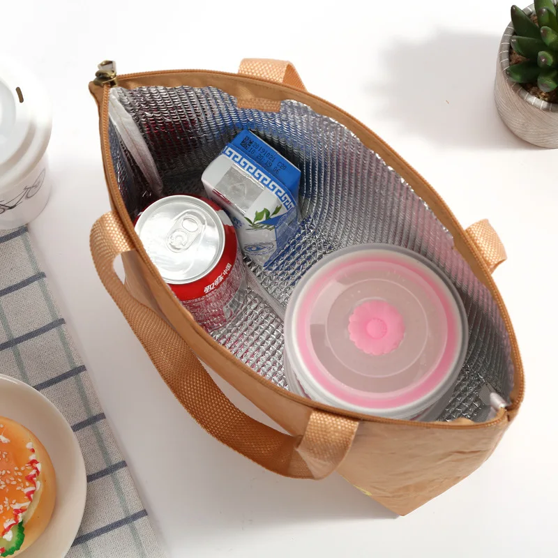 Lunch Bag Foldable Reusable Leakproof paper Lunch Food Bag Container Portable Large Capacity Kids Boy Women Thermal Cooler Insulated Kraft