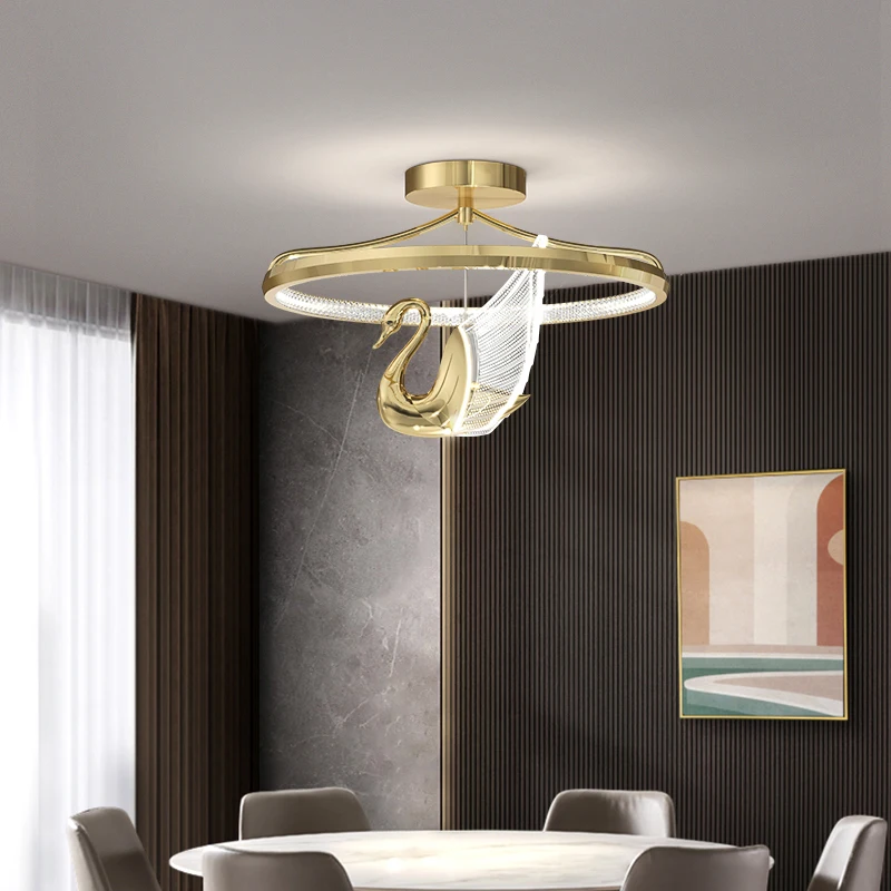 

Postmodern gold ceiling light Acrylic Swan lamp For Living Room Restaurant Hotel Luxury Home Deco Indoor led ring ceiling light