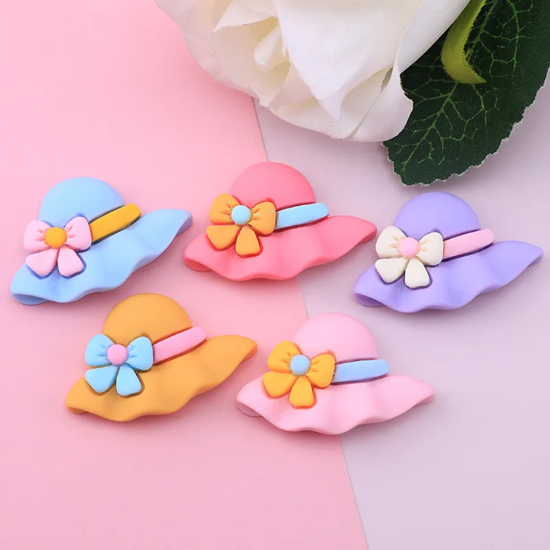 

10pcs New Flat Back Resin Cabochons Colorful Hat for Girls Scrapbooking Hair Bow Center Making Craft DIY Accessories Flower Hats