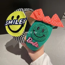 

2022 New Super Wide Exaggerated Cartoon Style Headband Big Smiley Bow Hairband Checkerboard Hairpin Girl Headdress Decoration