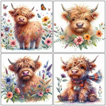 Broderie complète de fleur de cale d'animal de vache, point de croix, bricolage, toile imprimée, papillon, décor à la maison unique, 11CT 1