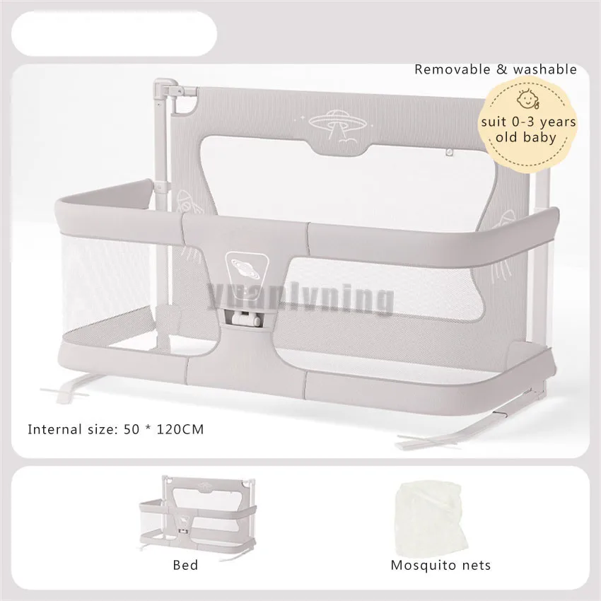 Baby Safety Upgraded Sleeping Fence Barrier Bed 3 In 1 Protective Liftable Side Bed 0-3 Year Baby Crib Anti-Fall Rail Guard