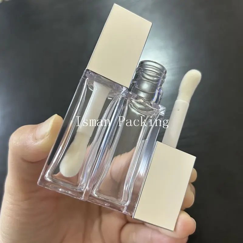 

50Pcs empty 10ml square refillable clear sliver big brush wand lip gloss container tubes cosmetic lip balm lipstick packaging