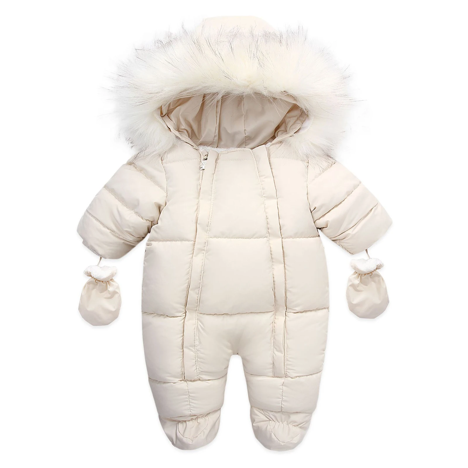 

Newborn Baby Girls Boys Winter Warm Hooded Jumpsuit Casual Snowsuit Infant Toddlers Long Sleeve Fleece Lined Romper with Gloves