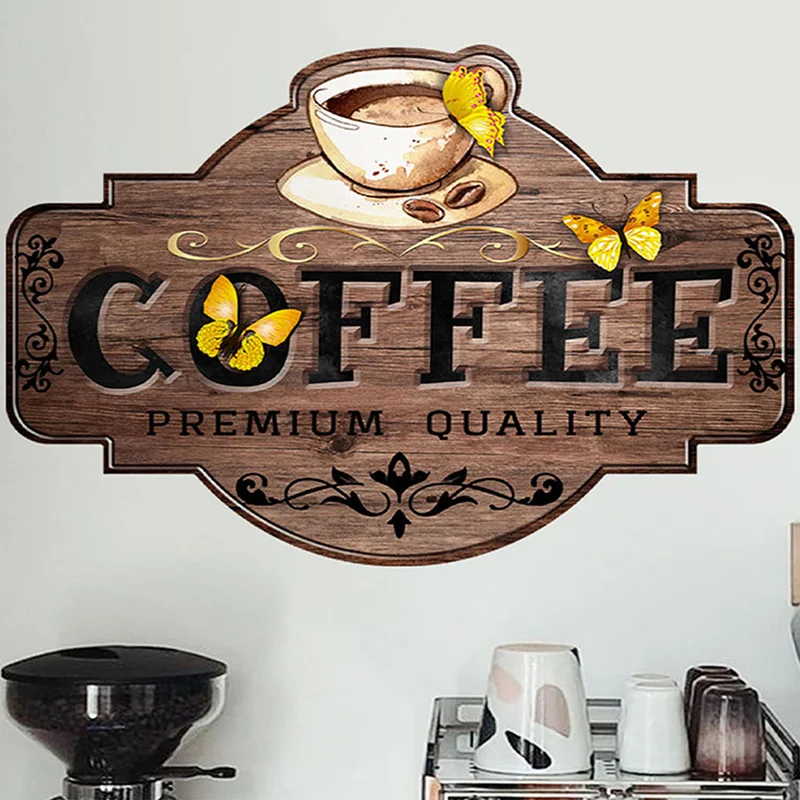 Wall Stickers 1pc Cartoon Wall Sticker Coffee Removable Waterproof Vinyl Waterproof Sticker Suitable For Kitchen Restaurant Cafe Decoration