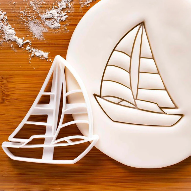 Steamer Submarine Sailing Boat Shaped Cookie Cutters Ship Pattern Fondant Biscuit Stamp Mould Embosser Cake Decoration Tools