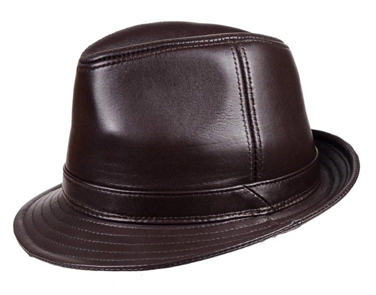 2022 Winter Genuine Leather Top Hats For Men/Women British Gentlemen Wide Brim Stetson Fedoras 55-60cm Fitted Brown Gorra Male