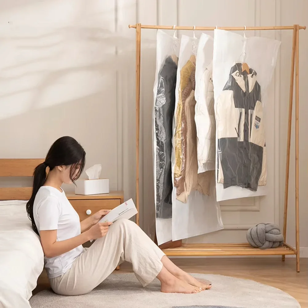 Hanging Vacuum Storage Bags Space Saver Bags Clear Vacuum Sealer Bags for Clothing Suits Jackets Closet Organizers Storage