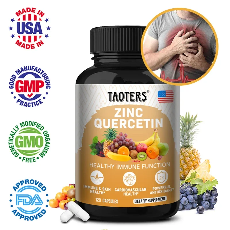 

Taoters Zinc and Quercetin Supplement with Organic Vitamin C Antioxidants for Immune and Skin Support, Non-GMO, Gluten-Free