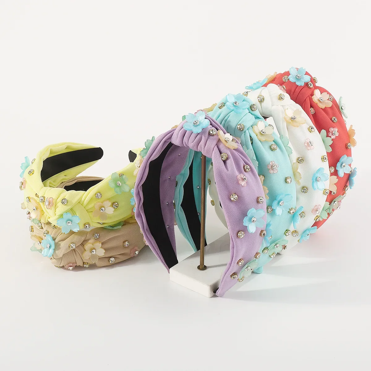 Luxury Baroque Diamond-Embedded Flower Headband Spring and Summer Creative Fabric Knotted Headband