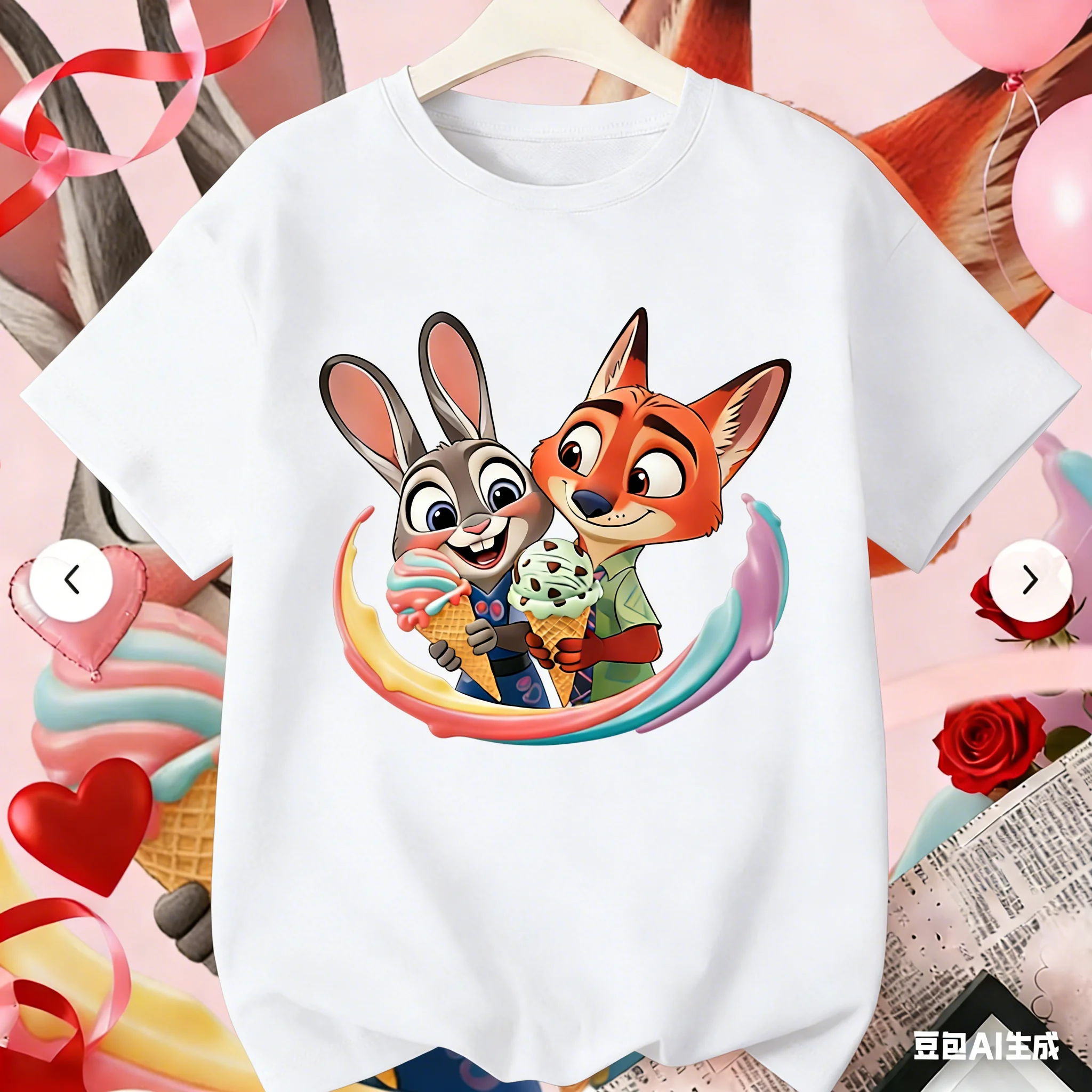 Zootopia Judynick 프린트 아동용 면 티셔츠, 소녀용 다용도 캐주얼 탑, 여름 반팔 라운드 넥 아동복