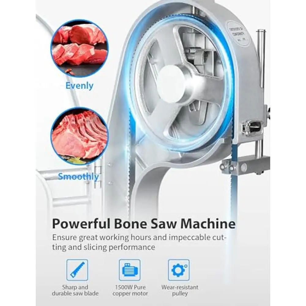 Electric Bone Saw Cutter 1500W 2.6HP 110V Commercial Meat Band Butcher Cutting Machine Adjustable Thickness 0.8-5.9" Meat Bone