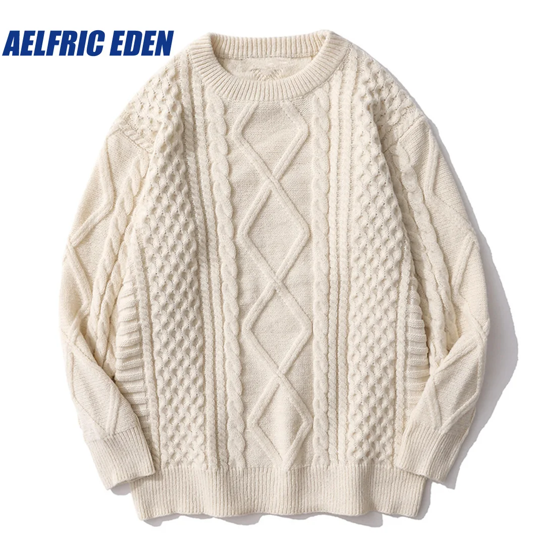 Aelfric Eden Solid Color Woven Pattern Knit Sweater Y2K