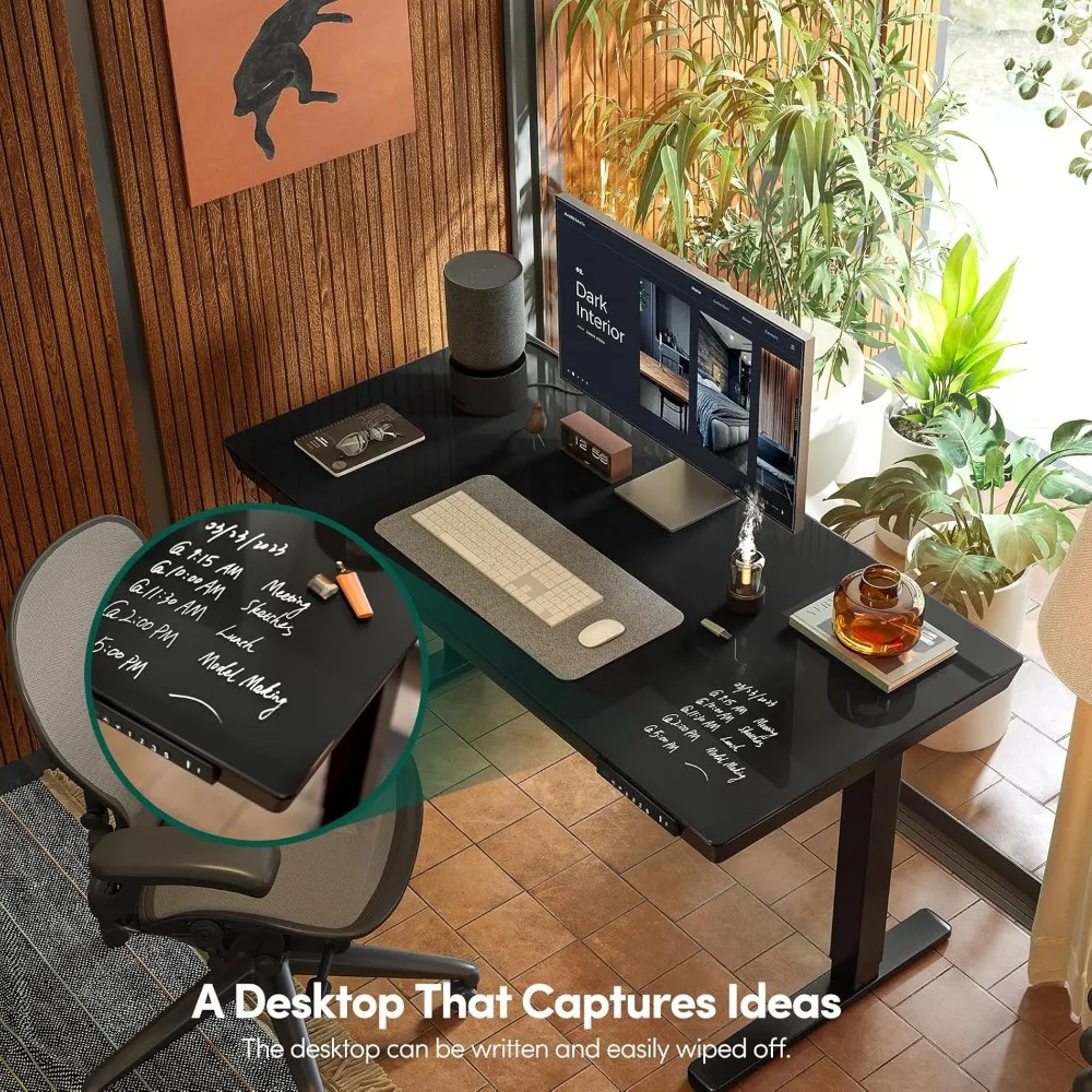 55 × 24 Electric Standing Desk with Drawers, Whole-Piece Glass Adjustable Height Desk, Office Desks 4