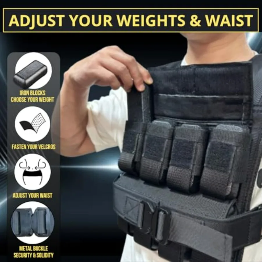 40 lb Weighted Vest - Adjustable Weighted Vest 40 lbs with iron weights. Tone fitness 40 pound weighted vest for men, for women