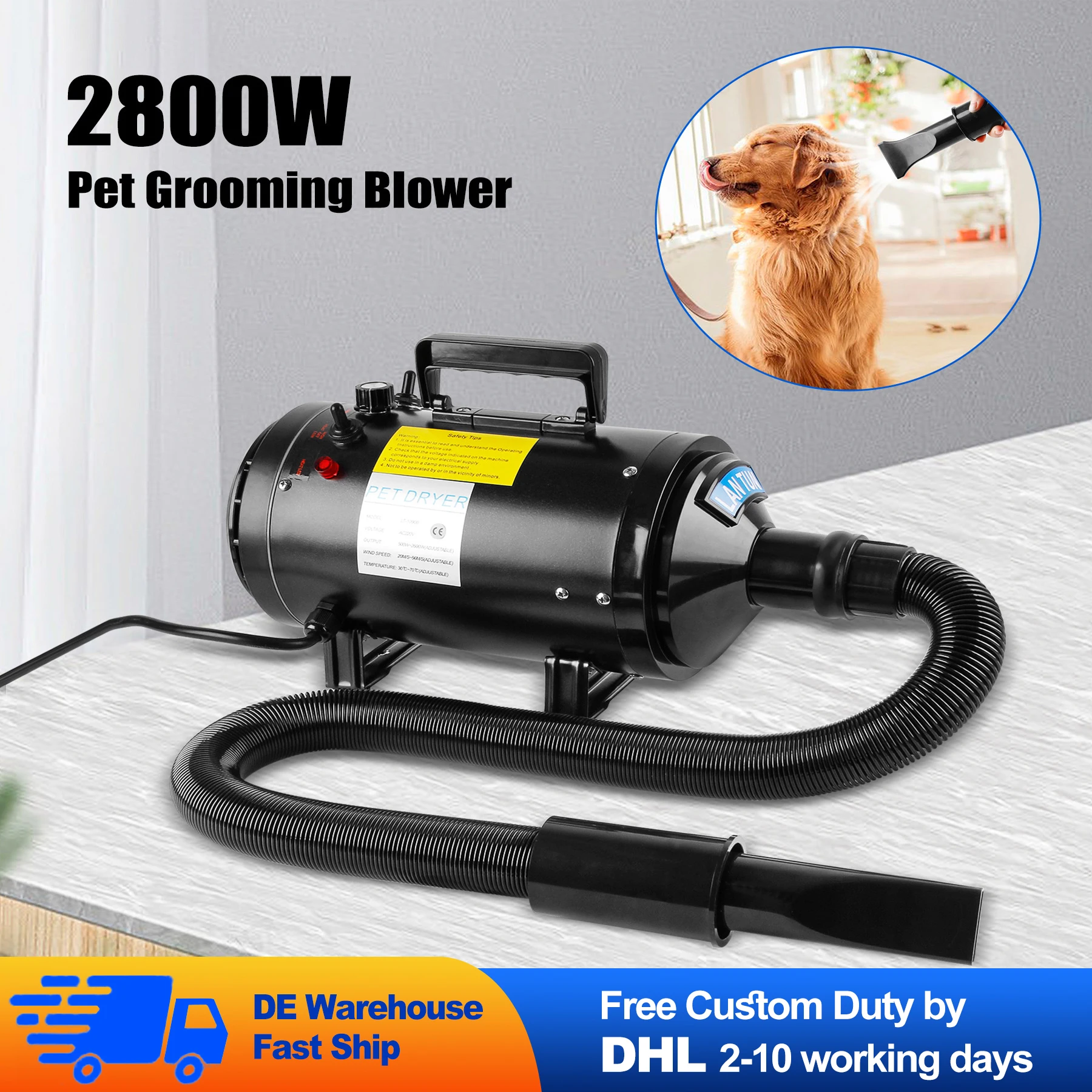 2800W Pet Hair Dryer Dog Grooming Stuff Stand Adjustable Temperature