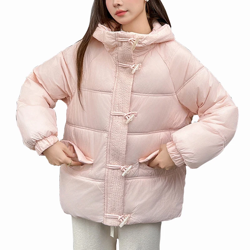 

Vintage Horn Button Hooded Parkas Women Winter Thicken Warm Cotton Padded Jackets Korean Loose Warm Down Cotton Coat Women 2023