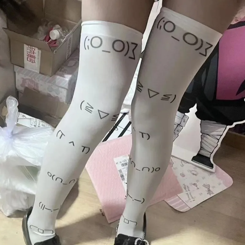 White Graffiti Letter Print Long Socks Harajuku Over Knee Thigh High Stockings Y2K Cosplay Cute Socks Kawaii
