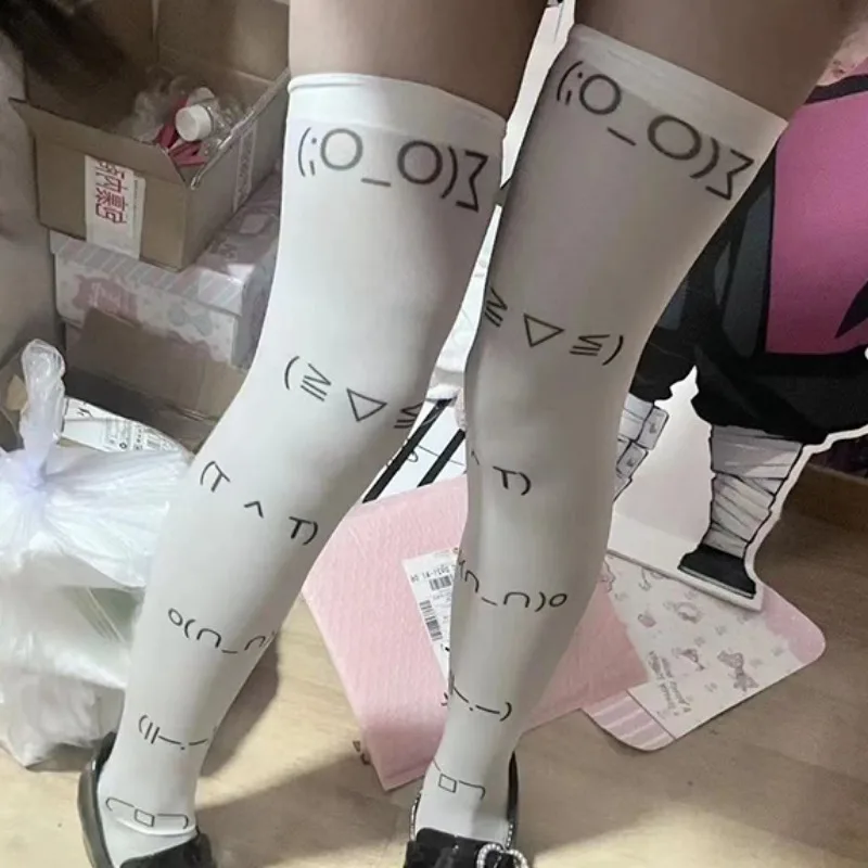 Graffiti Letter Print Long Socks Harajuku Over Knee Thigh High Stockings Y2K Cosplay Cute Socks Kawaii