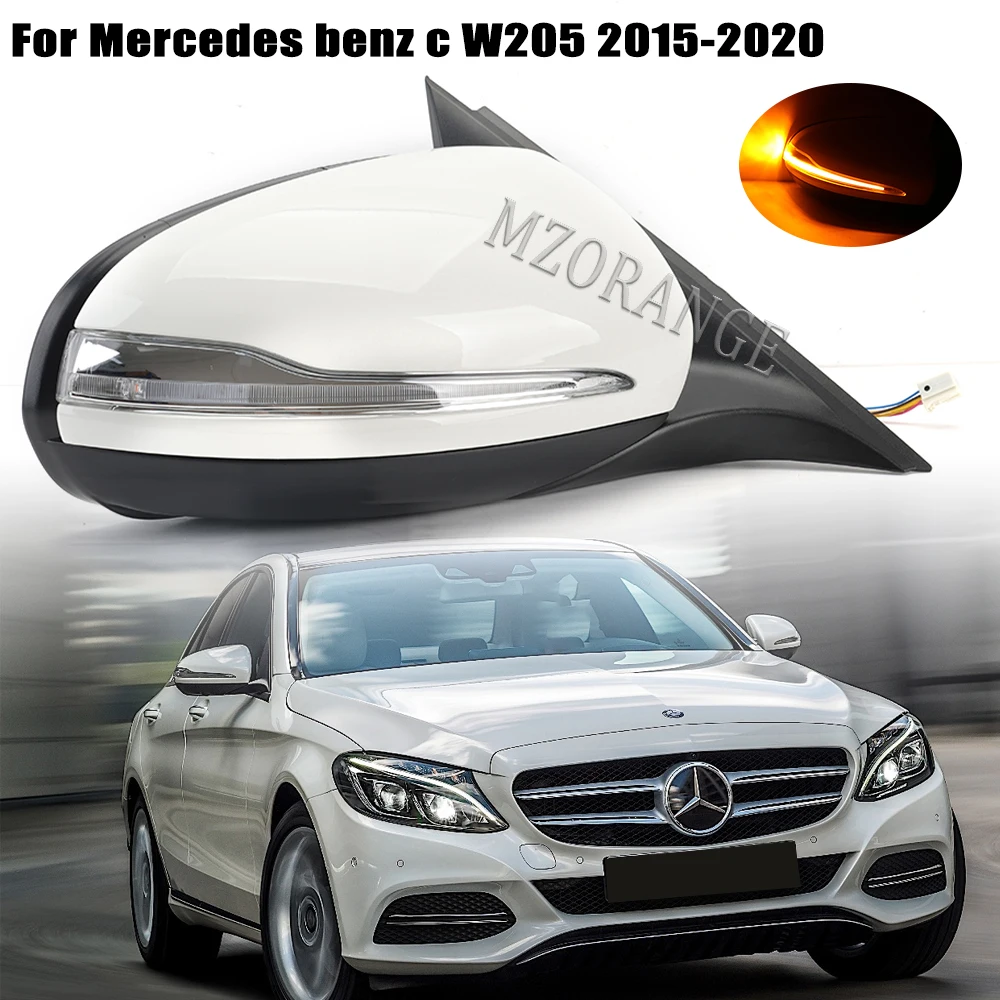 

For Mercedes-Benz C-Class 2015-2020 W205 16 Wire Rearview Mirror Assembly White without Blind Spot Right without Label