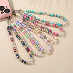 Women Girls Fashion Mobile Phone Chain Clay Crystal Beaded Telephone Hanging Cord Jewelry For Anti-Lost Phone Lanyard Strap