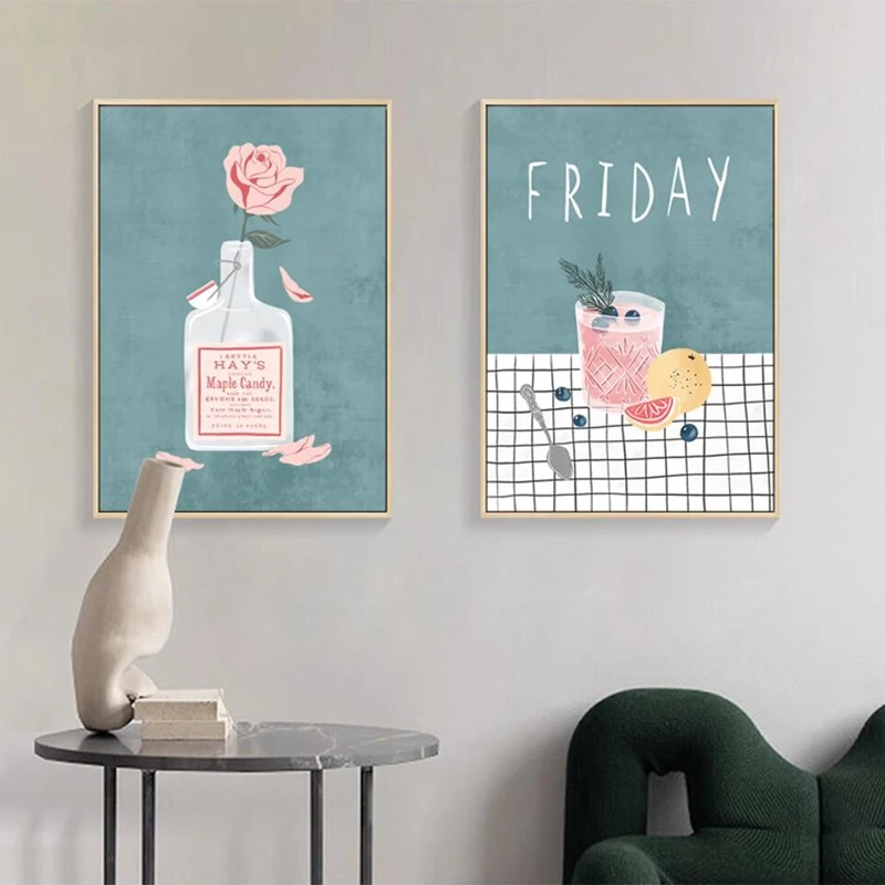 

Plant Poster, Modern Minimalist Dining Room Hanging Painting, Kitchen Flowers and Fruits Printing Mural, Dessert Shop Milk Tea S