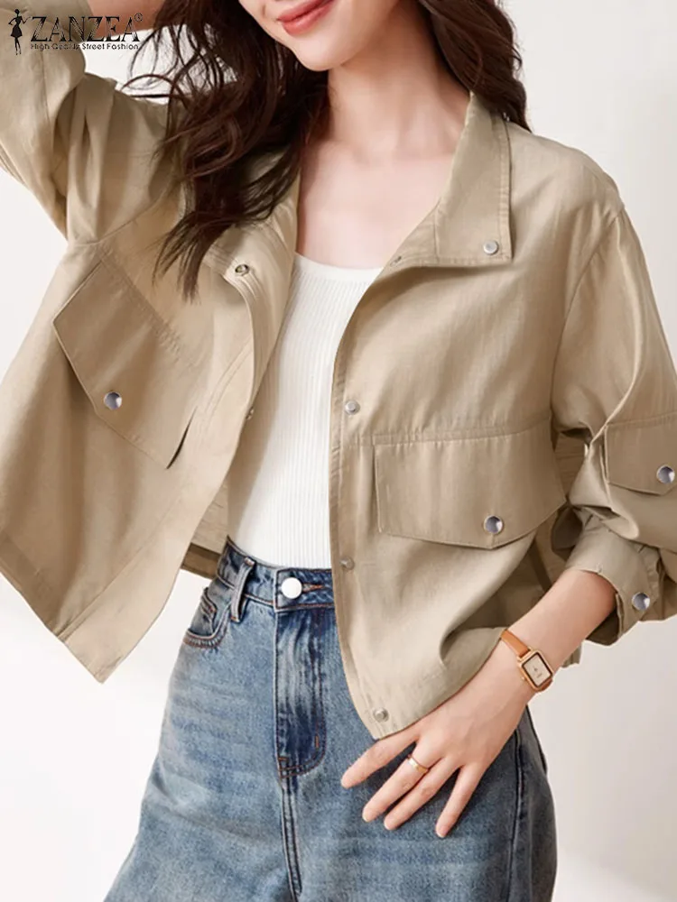 

ZANZEA Fashion Cargo Short Jackets Women Korean Style Long Sleeve Outwears 2023 Autumn Casual Buttons Lapel Neck Coat Streetwear