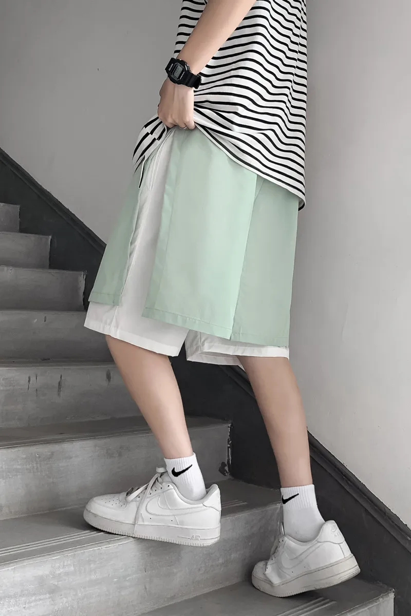 Summer Fashion 2-piece Design Shorts Men Harajuku Streetwear Shorts Joggers Hip Hop Punk Beach Cargo Loose Comfortable Shorts