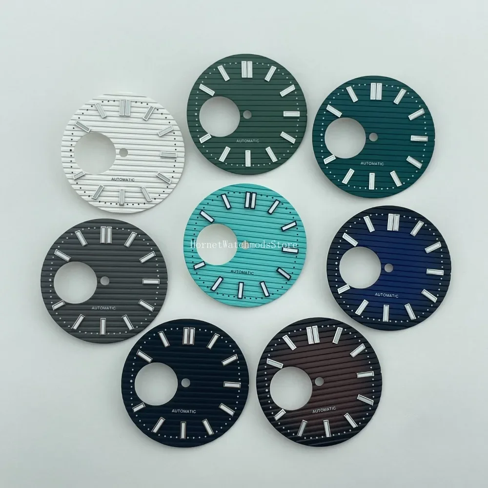 

Зеленые светящиеся часы с циферблатом 29,8 мм, аксессуары для автоматического движения NH38, модификация настраиваемого логотипа Nauti