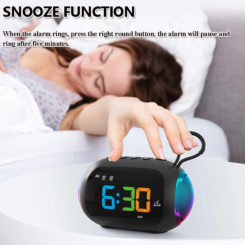 Mini Portable FM Radio Dual Alarm Clock LED Display Radios Receiver RGB Light Bluetooth Subwoofer TF Card USB MP3 Music Player