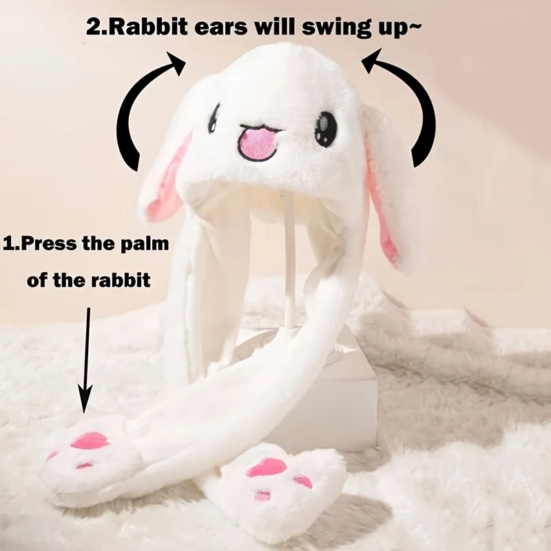 1Pc Cute Pullover Hat, Plush Hat, Glowing Ears, Movable Cartoon Warm Hat, Soft and Cute Plush Pullover Hat, Scarf Integrated